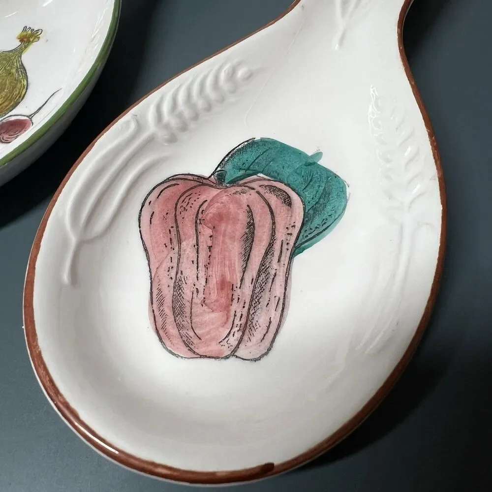Vintage Japan Ceramic Spoon Rest Set of 2 Hand Painted Vegetable